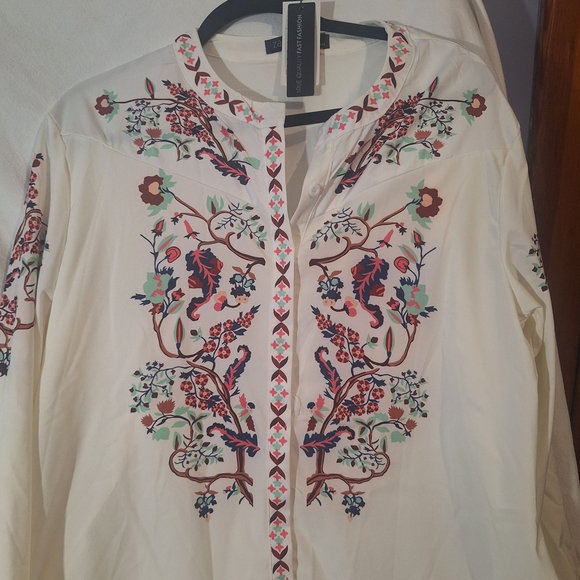 Zanzea White Blouse with Colorful Floral Embroidery - Picture 1 of 9